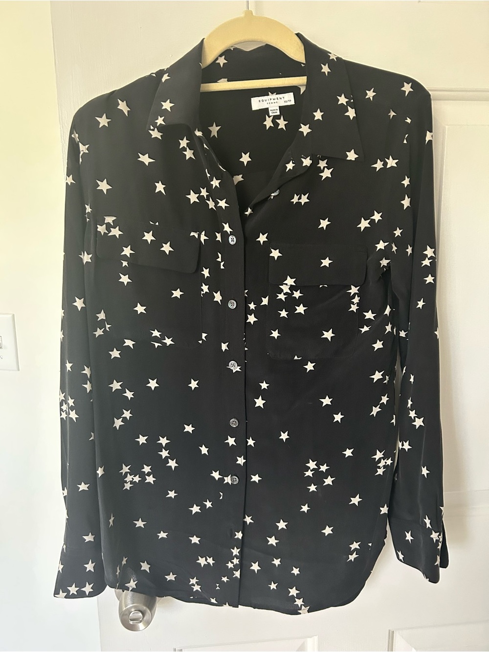 EQUIPMENT Black Blouse with Ivory Star Print